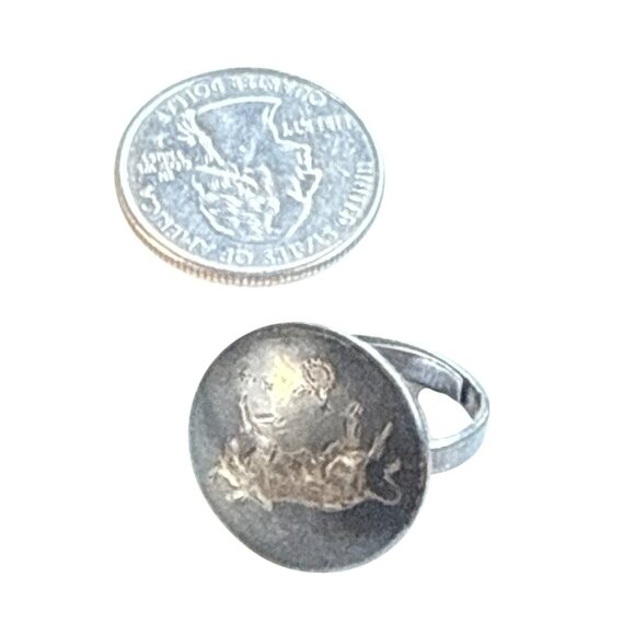 Vintage Taurus Sterling Zodiac Sign Ring Black Brass Engraved Bull Astrology Jew - Picture 4 of 13